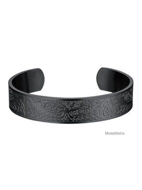 Viking Cuff Bracelet Stainless Steel Celtic Knot Bangle Unisex Adjustable
